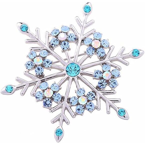 Women Rhinestone Snowflake Brooch Crystal Winter Snowflake Brooch Pin Blue1 - Picture 4 of 6